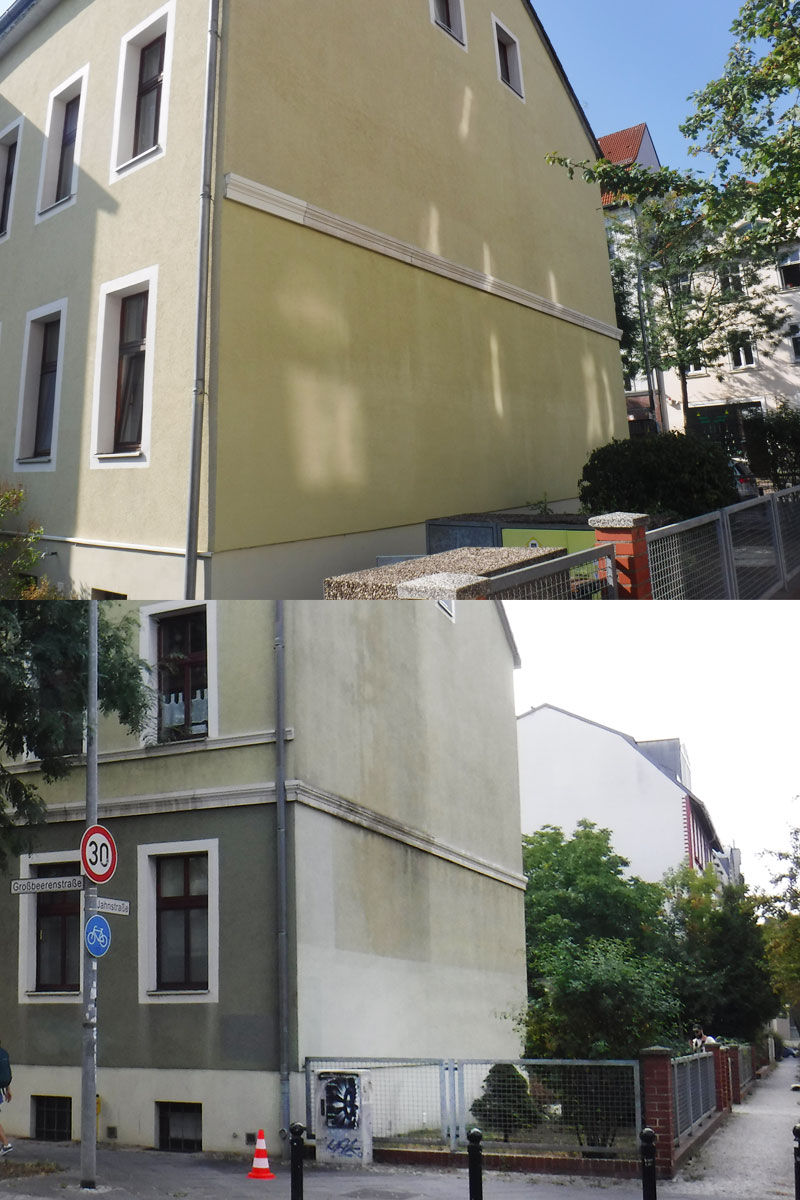 Farbverbesserung Fassade (vorher-nachher) durch die Oberflächenreiniger von WARDAWAS GmbH